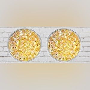 Yellow Stud Stainless Steel Druzy Studs Earrings 12mm